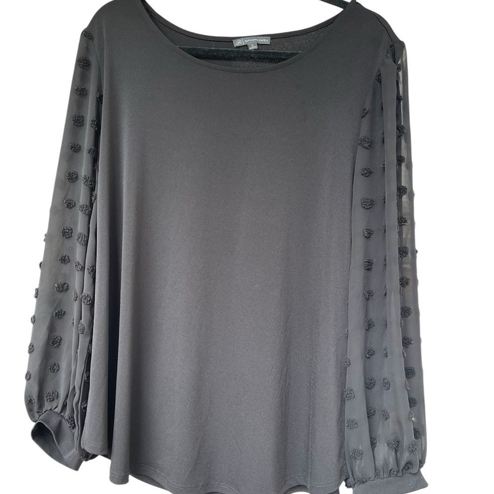 Adrianna Papell Size 1X Plus Elegant black  Women's Top sheer balloon sleeve